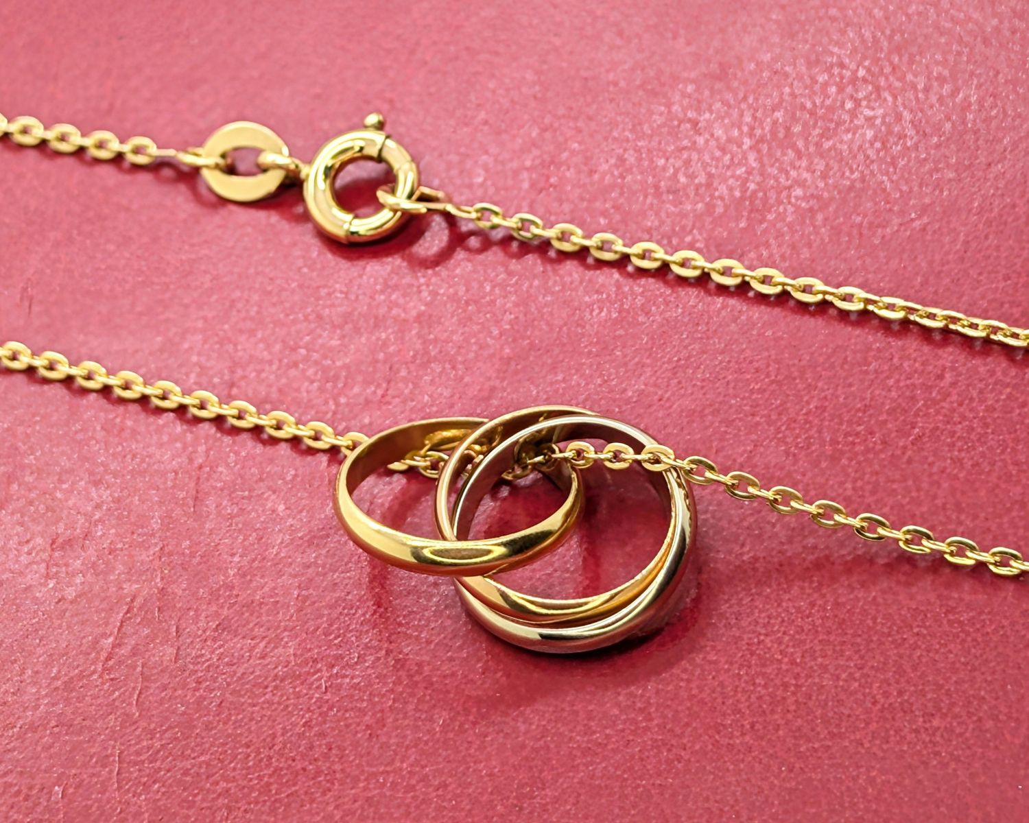 Circa 1997 Cartier necklace in beautiful vintage condition with original box.  18kt Gold Pendant &amp; Chain.  Made in France.  