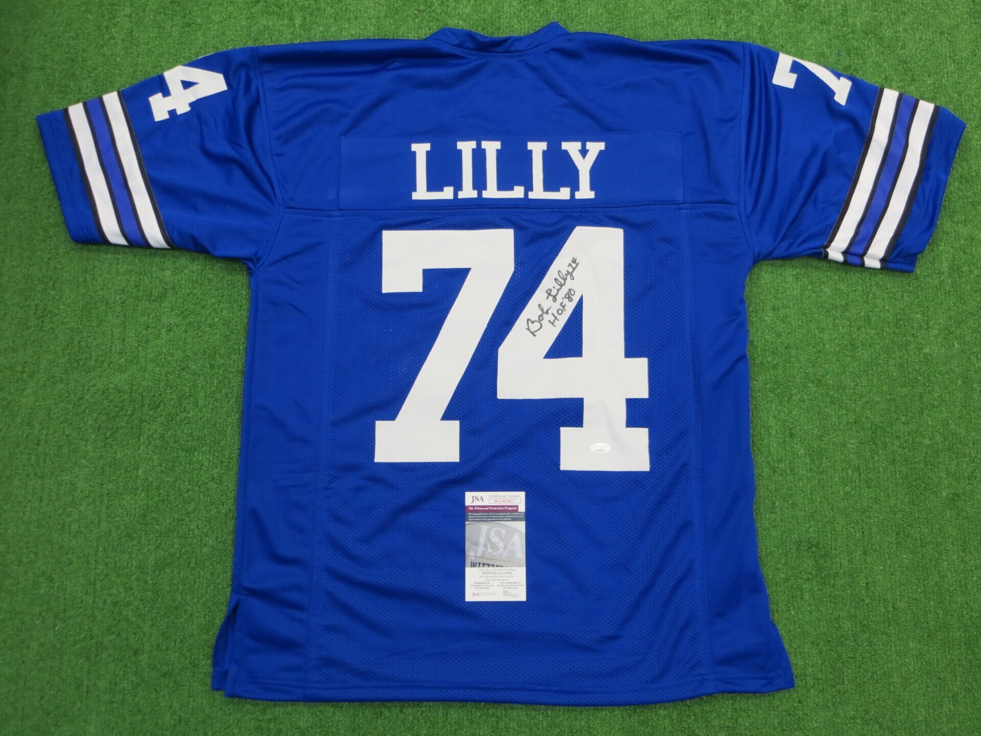 BOB LILLY DALLAS COWBOYS SIGNED SEWN PRO STYLE FOOTBALL BLUE JERSEY - SIZE Adult XL