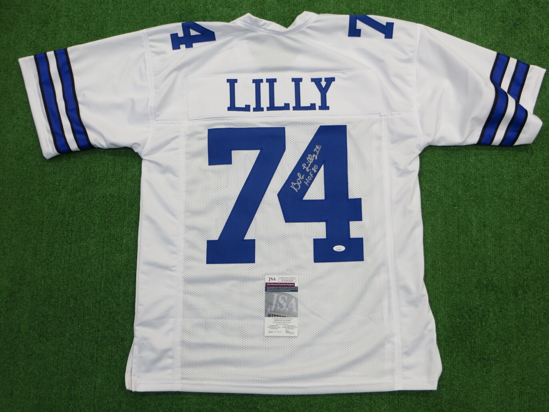 BOB LILLY DALLAS COWBOYS SIGNED SEWN PRO STYLE FOOTBALL WHITE JERSEY - SIZE Adult XL