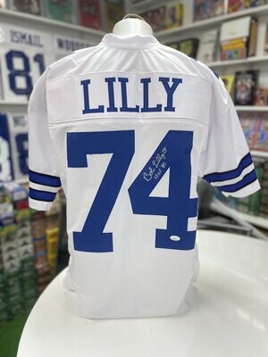 BOB LILLY DALLAS COWBOYS SIGNED SEWN PRO STYLE FOOTBALL WHITE JERSEY - SIZE Adult M