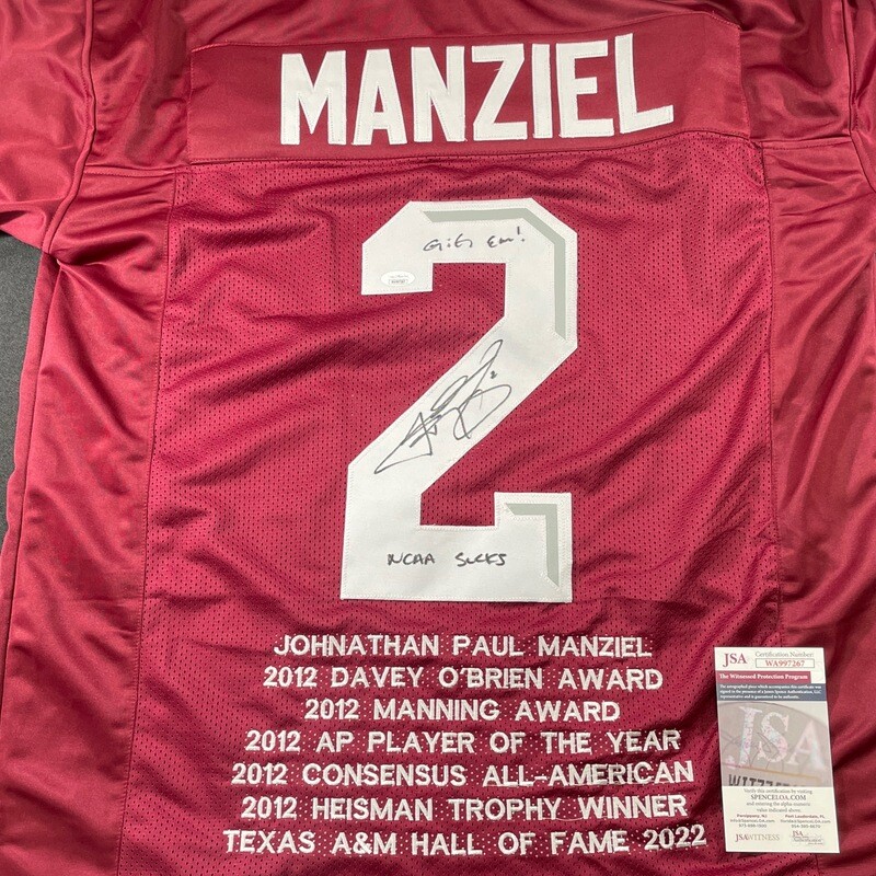 Johnny Manziel Maroon Aggies “NCAA Sucks” Signed JSA Certified