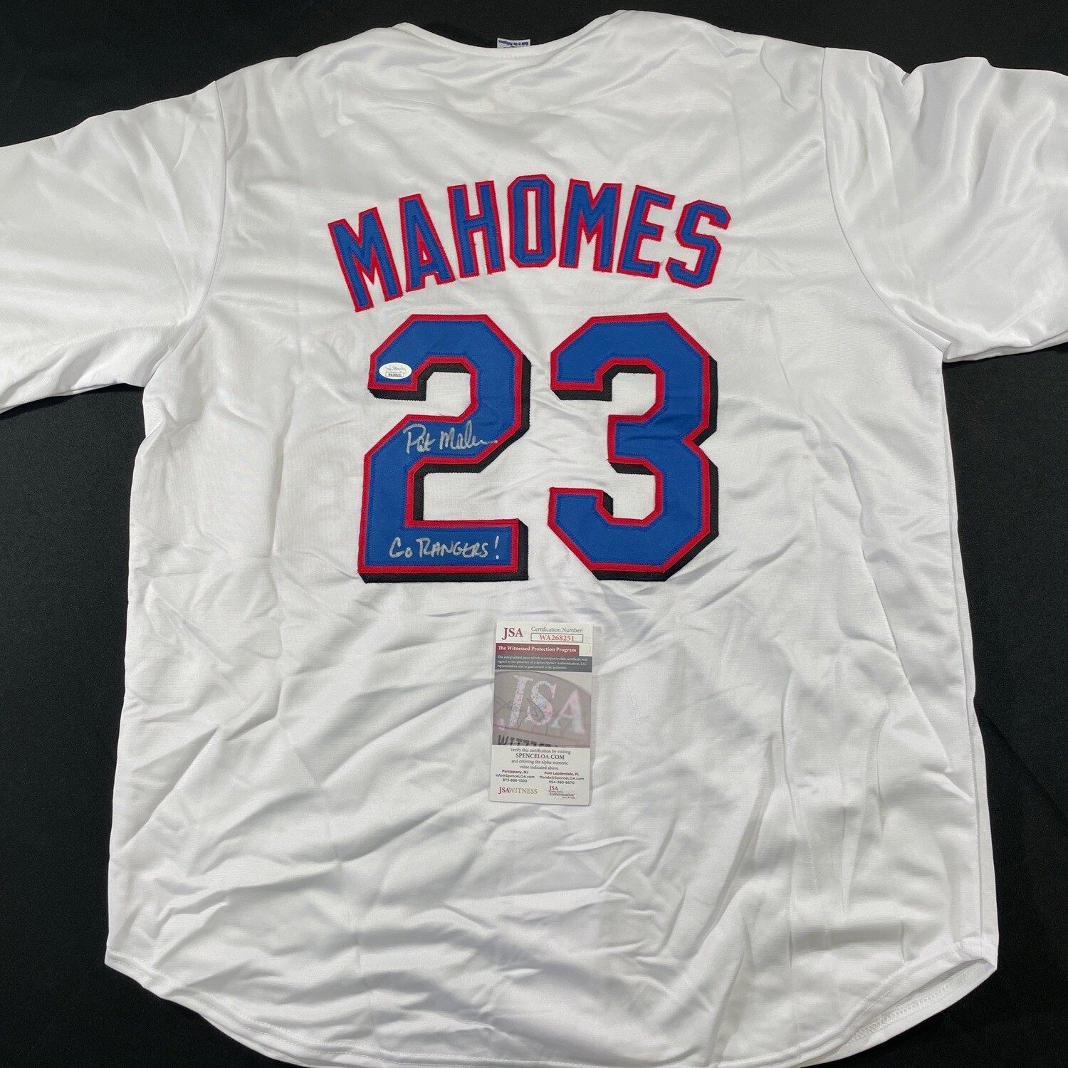 Patrick Mahomes Sr Texas Rangers White Home Jerseys Signed & JSA COA