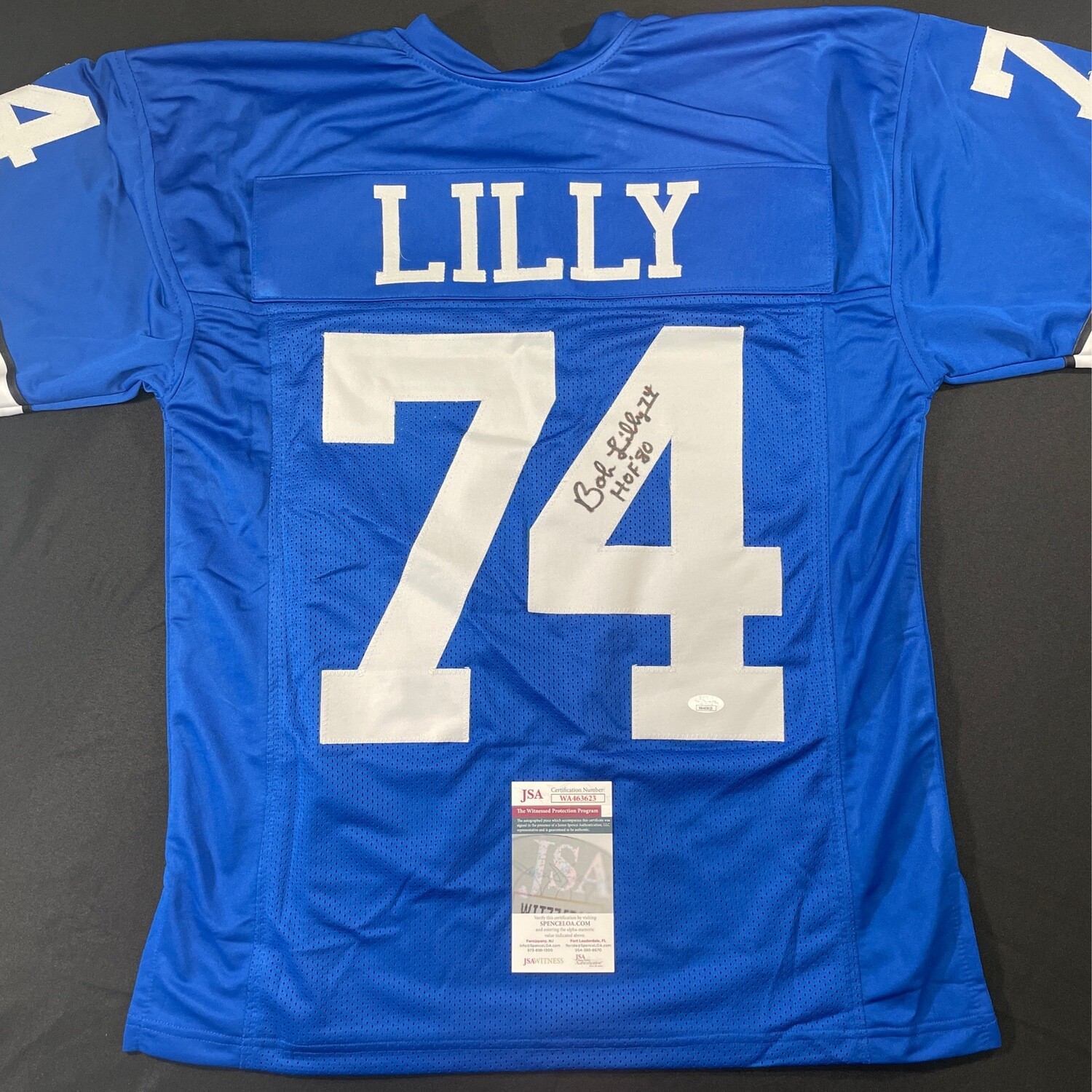 Bob Lilly Blue Dallas Cowboys Wearable Autographed Jersey Size Large w/HOF80 JSA Authenticated, name: WA463623