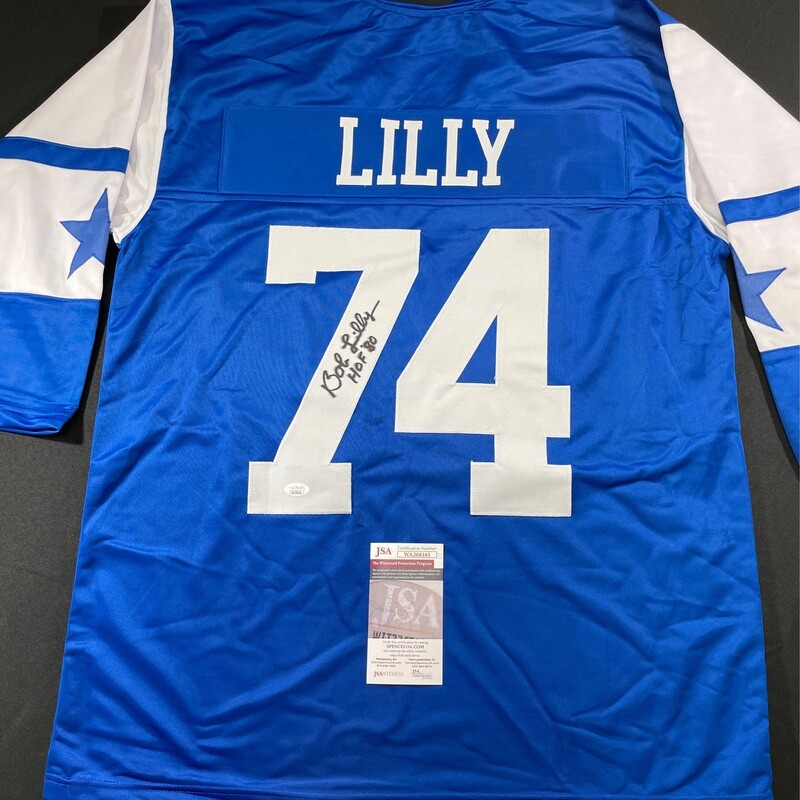 Bob Lilly Blue Dallas Cowboys Autographed Jersey  W/ HOF 1980 JSA Authenticated Jersey