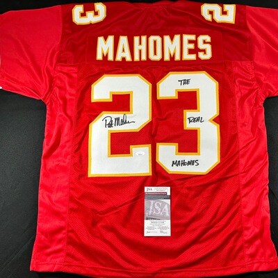 Patrick Mahomes Sr Red Kansas City Chiefs “The Real Mahomes” inscribed Autograph JSA Certified