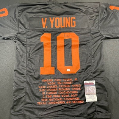 Vince Young Grey Texas Longhorns #10 Jersey Signed w/Stats & JSA COA
