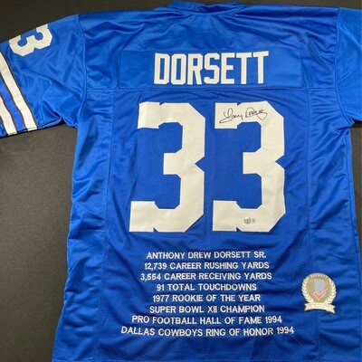 Tony Dorsett Blue Cowboys Signed Stats Beckett Certified