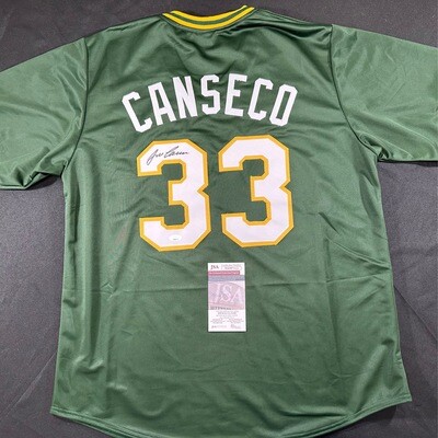 Jose Canseco Green Oakland A’s No Stats Autographed Jersey JSA Certified