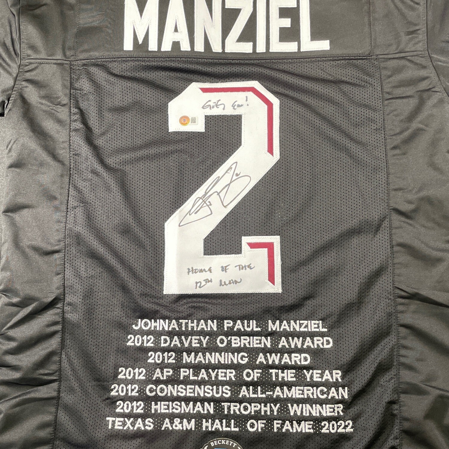 Johnny Manziel Aggies Black “Home of the 12th Man” Stats Signed Beckett Certified, name: W615657