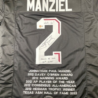 Johnny Manziel Aggies Black “Home of the 12th Man” Stats Signed Beckett Certified