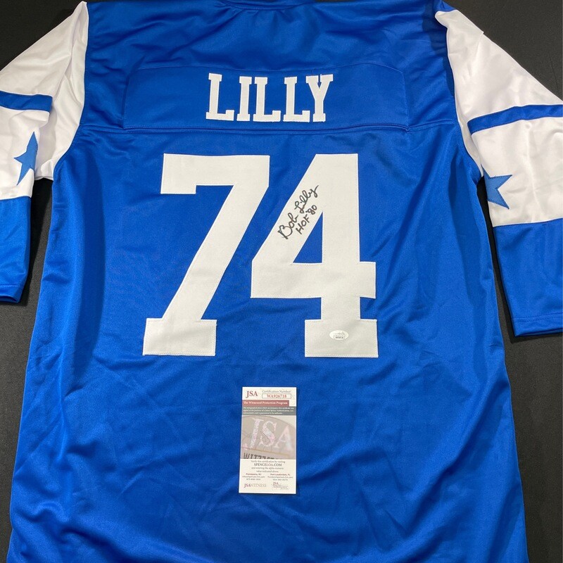 Bob Lilly Blue Dallas Cowboys Autographed Jersey  W/ HOF 1980 JSA Authenticated