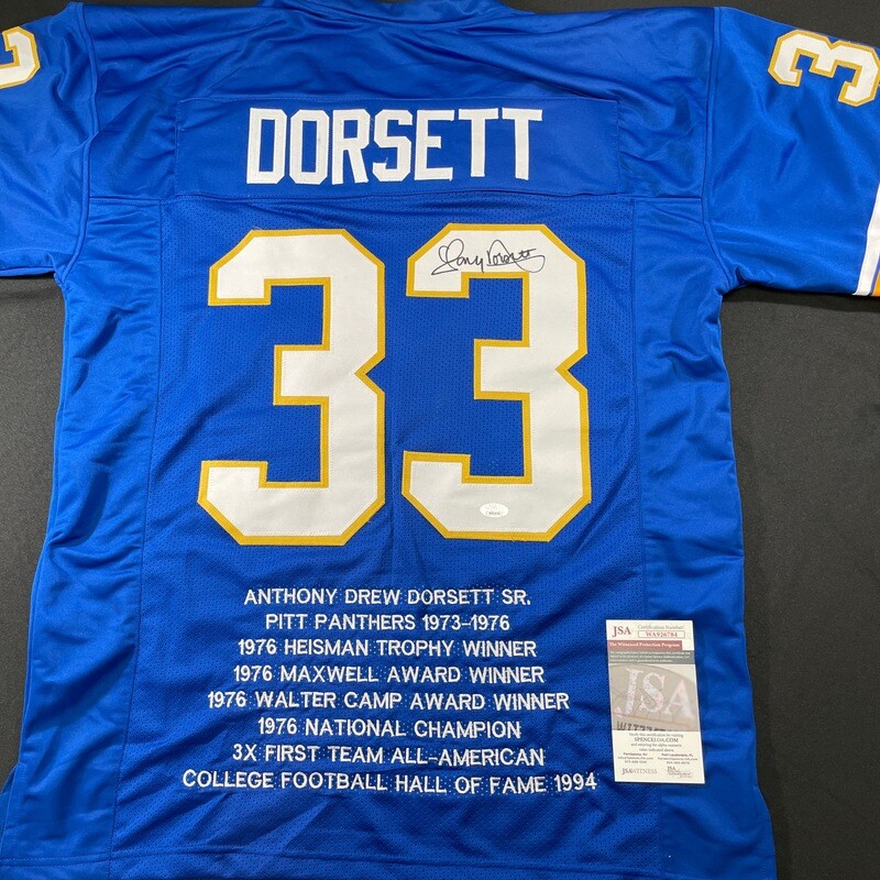 Tony Dorsett University of Pittsburgh Stats Autographed Jersey JSA Authenticated