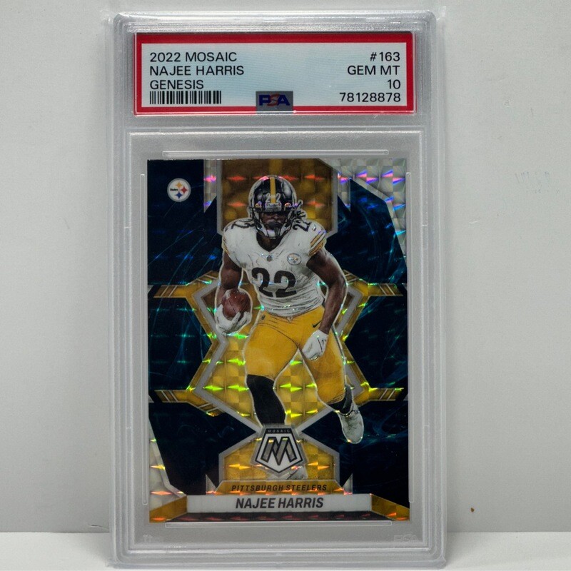Najee Harris 2022 Mosaic Genesis Prizm SP Card #163 Pittsburgh Steelers PSA 10