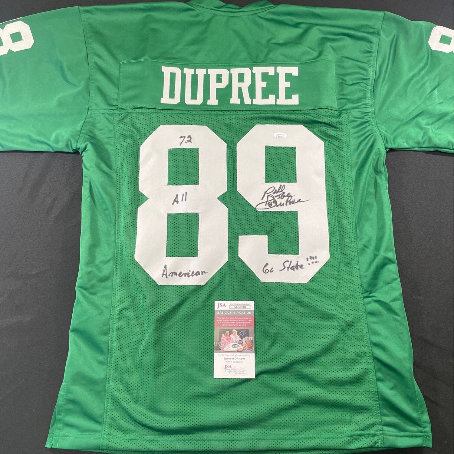 Billy Joe Dupree Green Michigan State  W/ 1972 All American and Go State JSA Authenticated Autograph Jersey