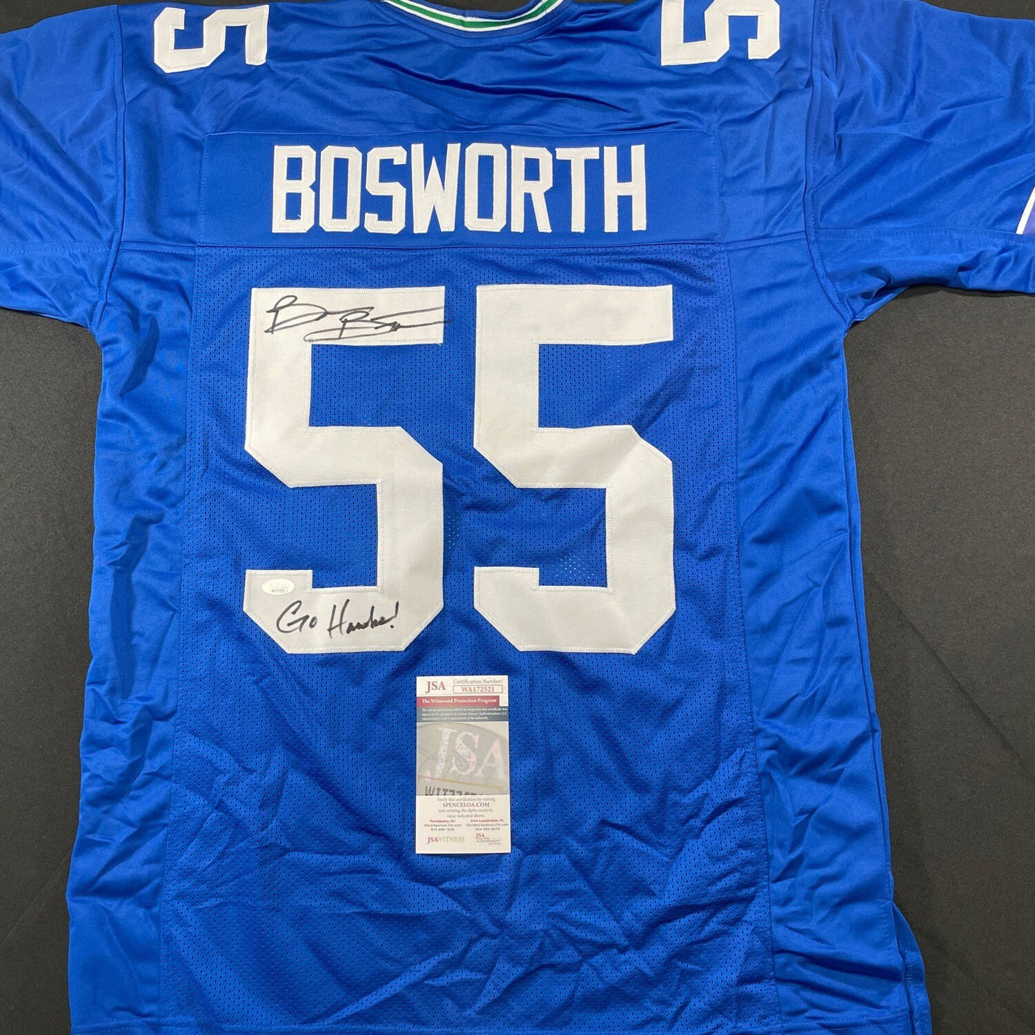 Brian Bosworth Throwback Seattle Seahawks Autographed Jersey w/Go Hawks JSA Authenticated
