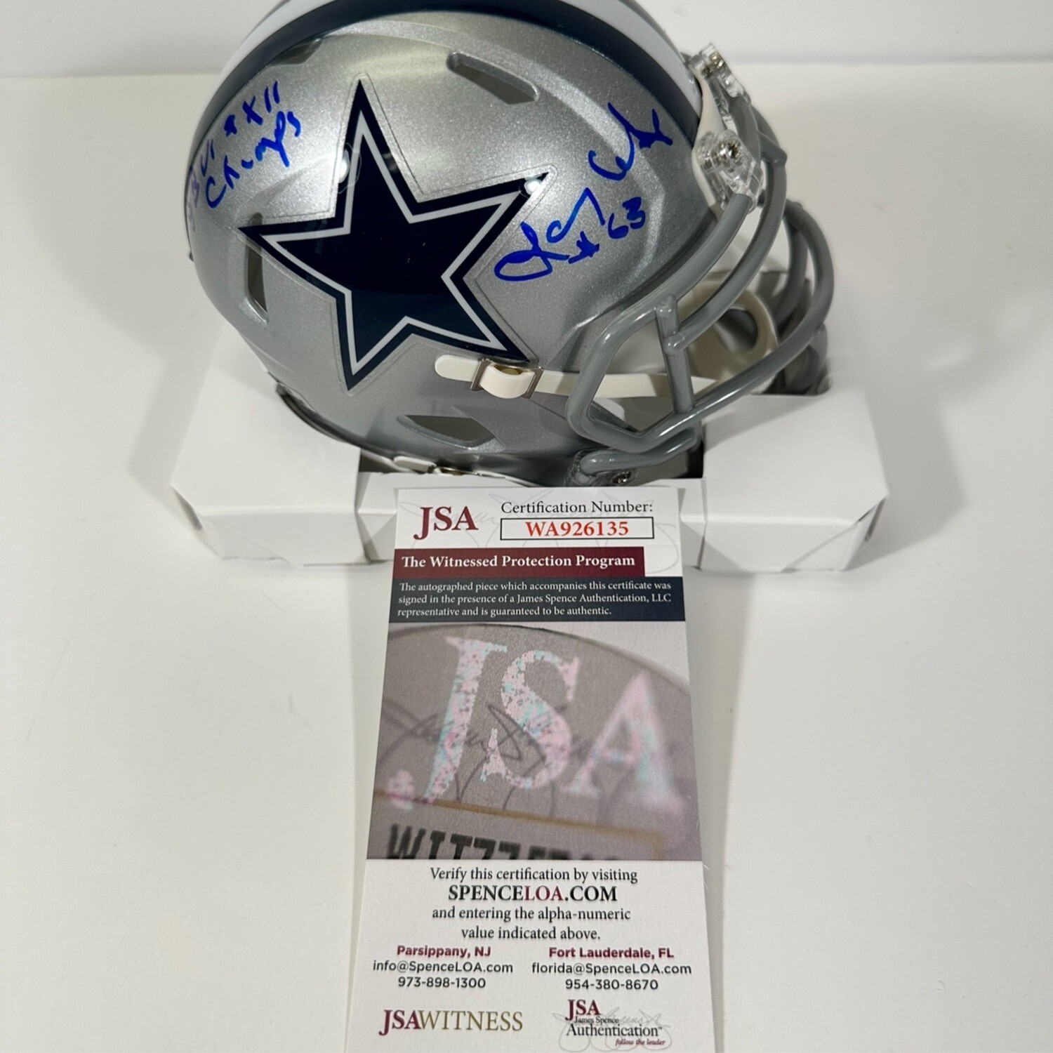 Larry Cole Dallas Cowboys Speed Mini Helmet Autographed & Inscription “ SB Champ “