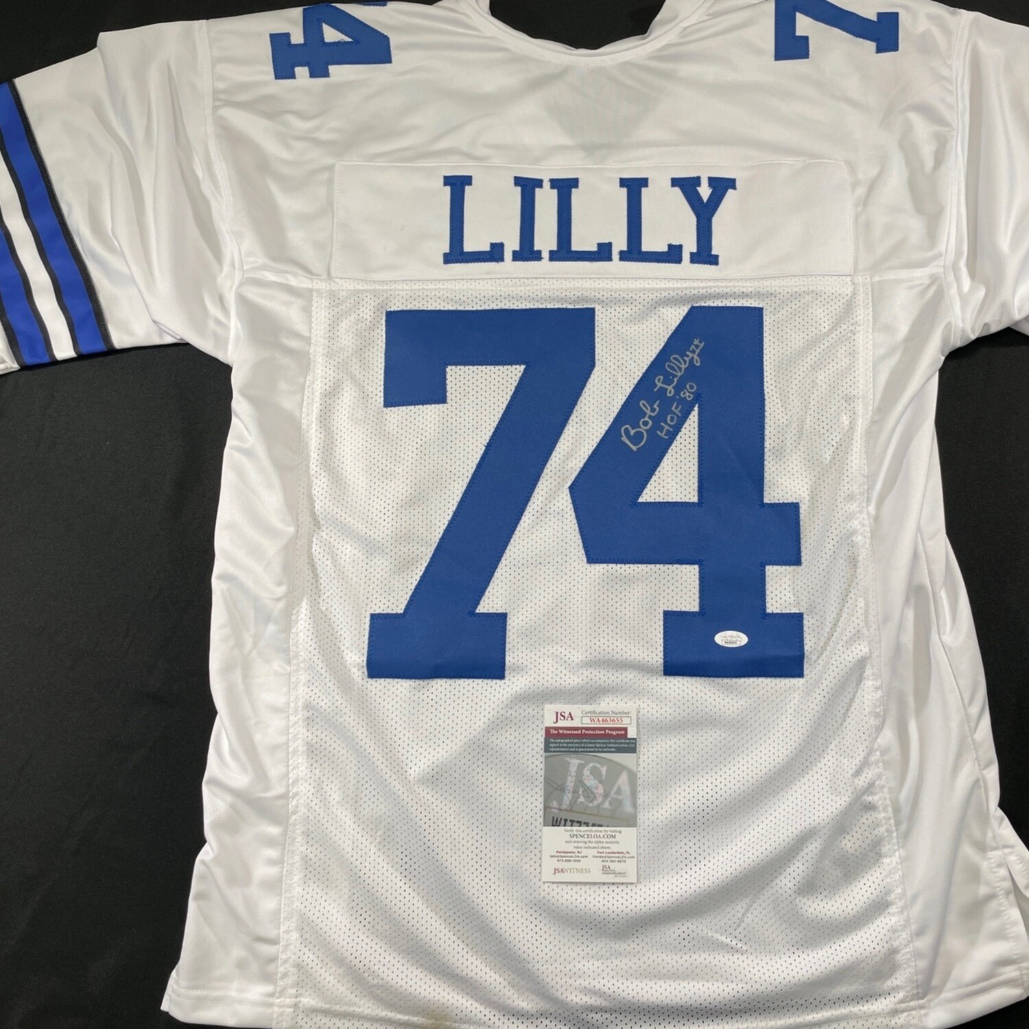 Bob Lilly White Cowboys Autographed Jersey  W/ HOF 80 Inscriptions & JSA Authenticated Jersey
