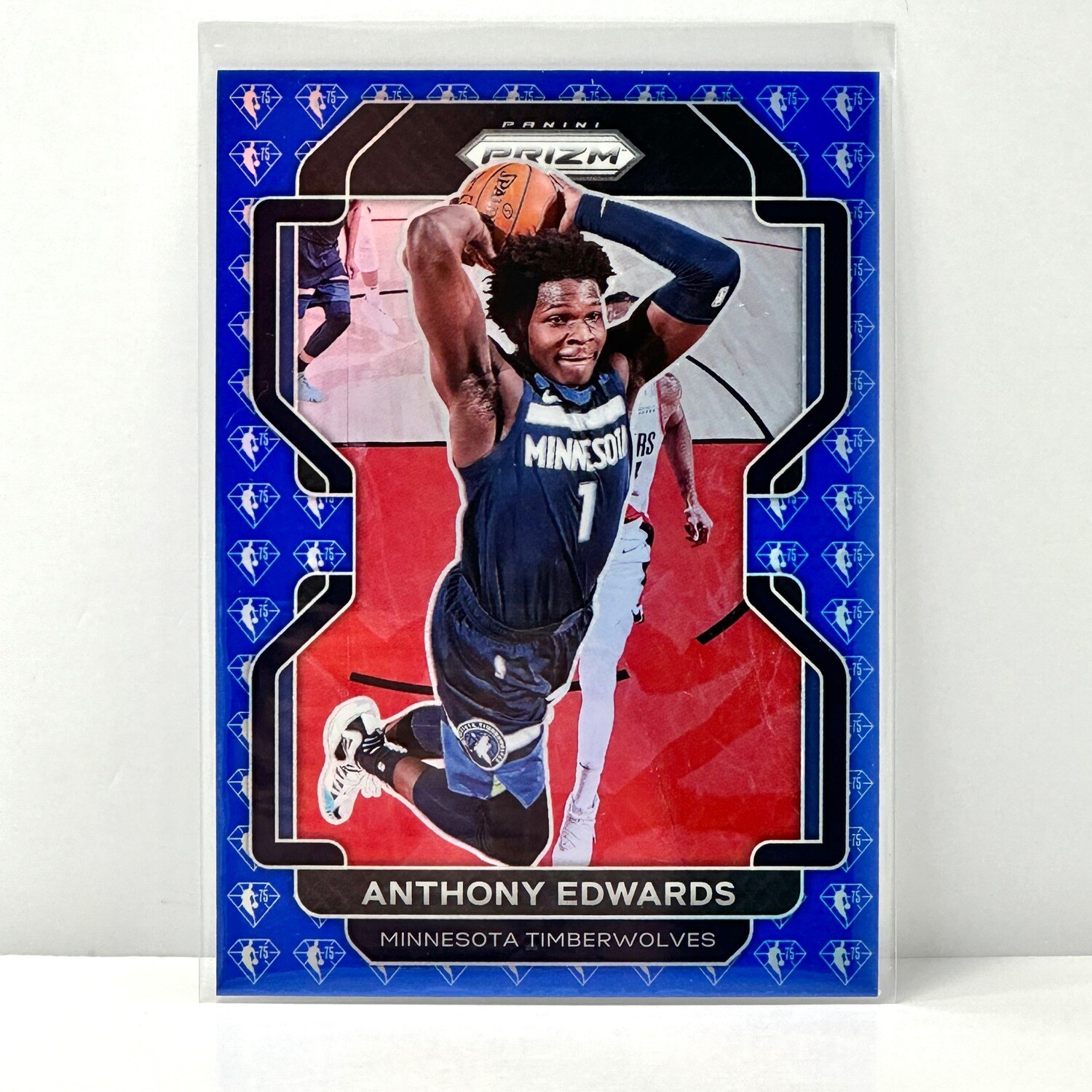 2021-22 Panini Prizm Anthony Edwards 75th Anniversary Blue Diamond SP #37