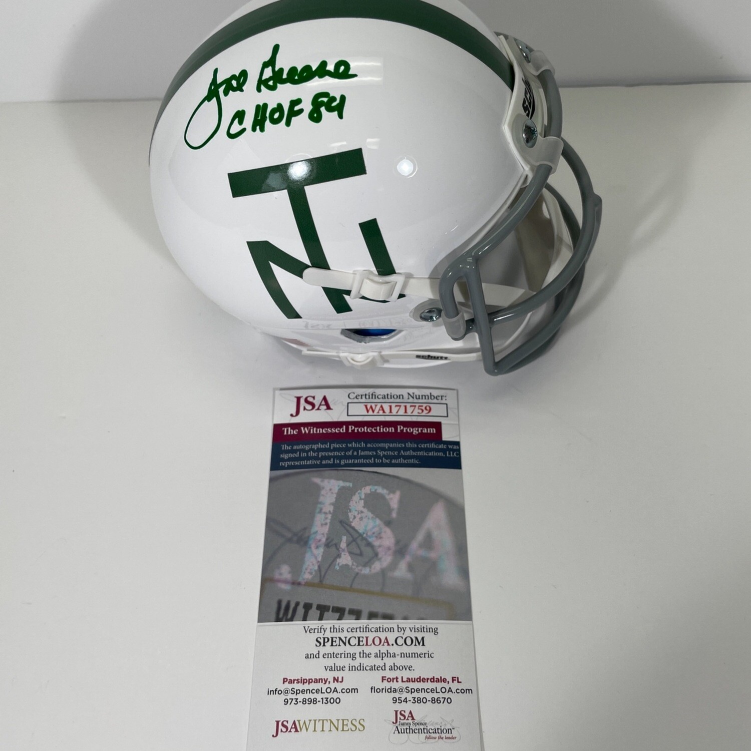 JOE GREENE NORTH TEXAS STATE MEAN GREEN UNT SIGNED TB WHITE MINI HELMET JSA PROF