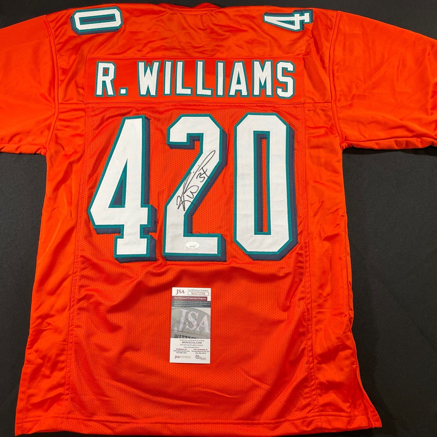 Ricky Williams Orange Miami Dolphins 420 Autographed Jersey JSA Authenticated