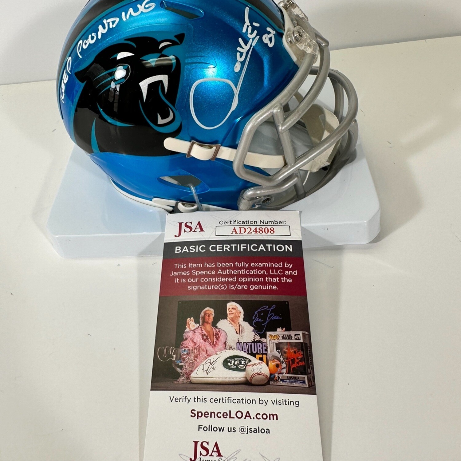 Rocket Ismail Carolina Panthers Riddell Flash Mini Football Helmet Autographed & Inscription “ Keep Pounding “ JSA COA