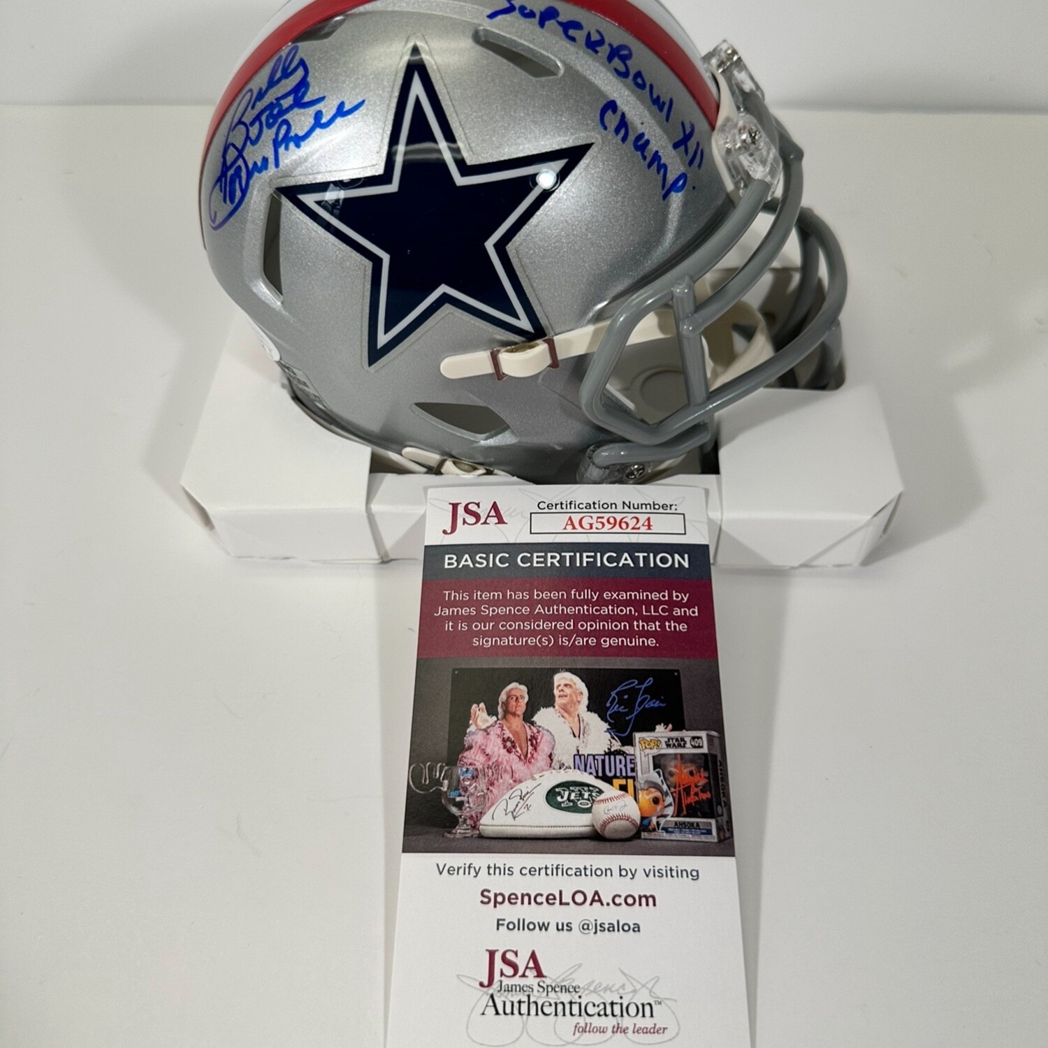 Billy Joe Dupree 1976 Throwback Dallas Cowboys Riddell Speed Mini Helmet Autographed & Inscription “ SB Champs “ JSA COA