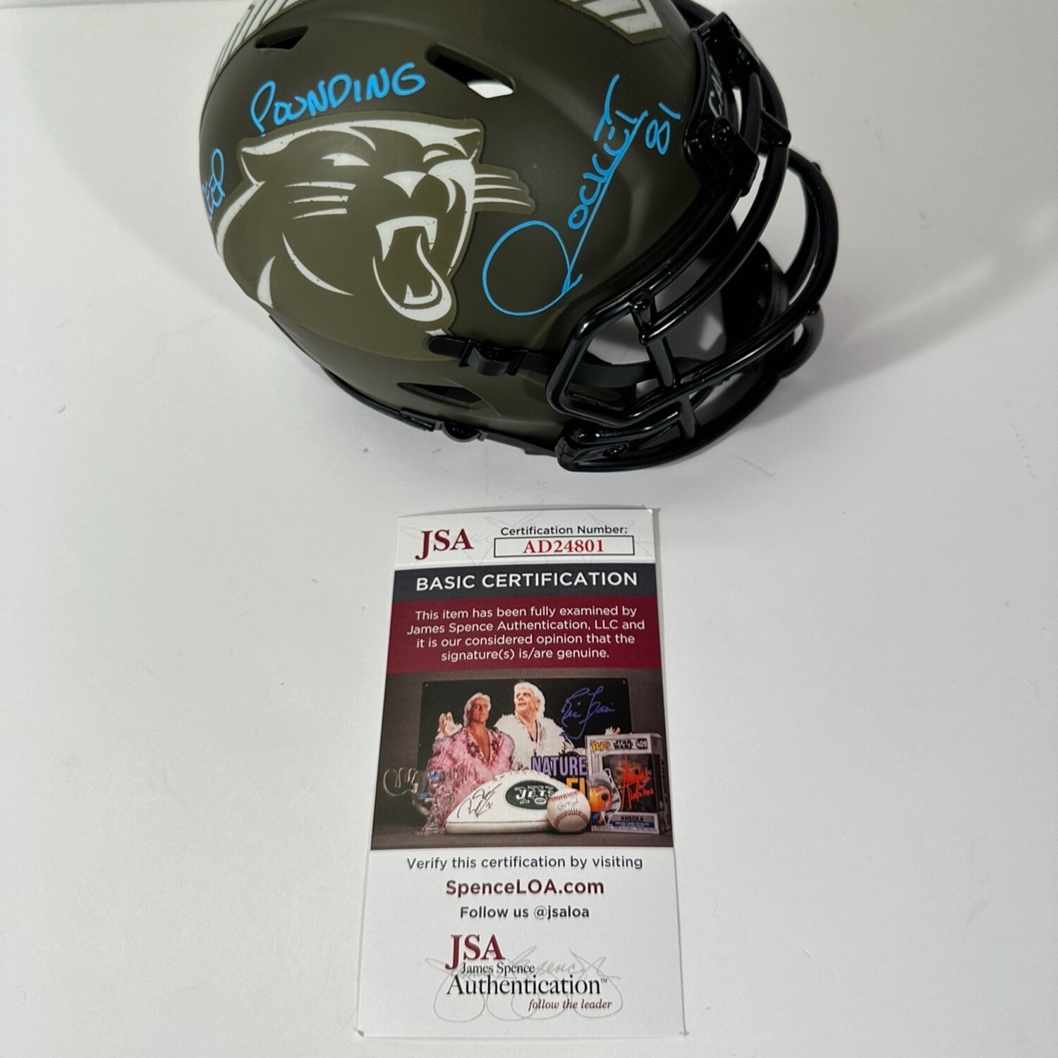Rocket Ismail Army Carolina Panthers Autograph & Inscription Blue Ink “Keep Pounding ” Speed Mini Helmet JSA COA