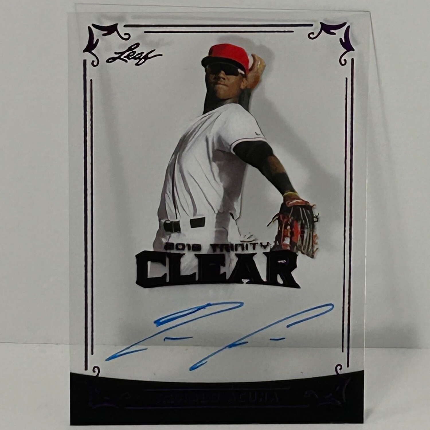 2018 Leaf Trinity Clear Ronald Acuna Purple Autograph