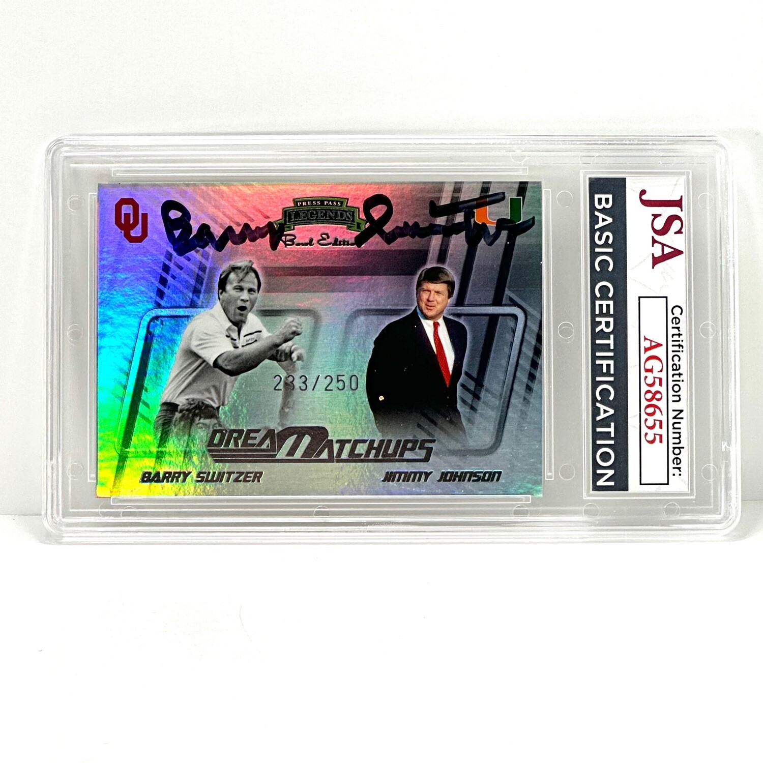 2008 Legends Bowl Edition Dream Matchups #d /250 Barry Switzer Jimmy Johnson HOF Autographed JSA Certified