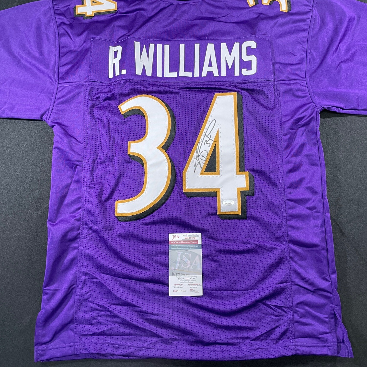 Ricky Williams Baltimore Ravens Purple Autographed Jersey w/ JSA COA