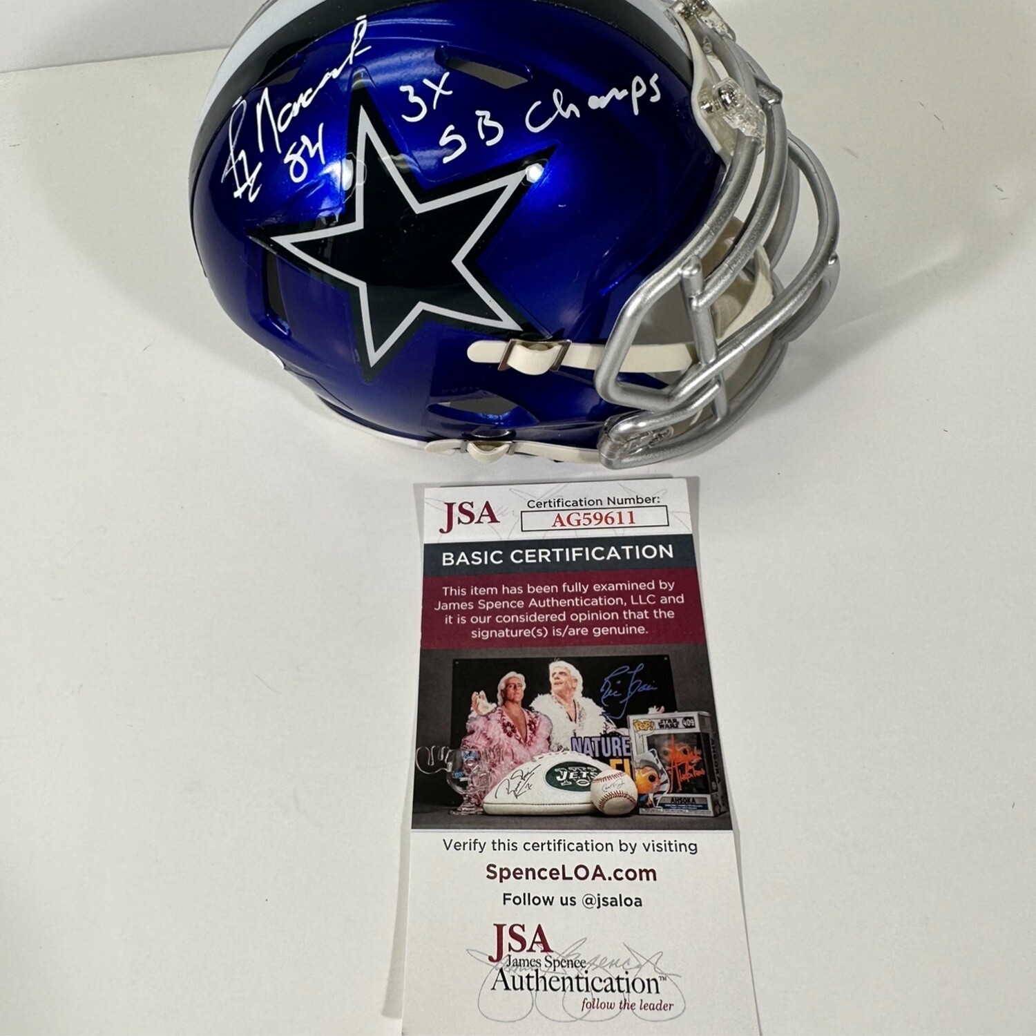 Jay Novacek Dallas Cowboys NFL Flash Alternative Riddell Speed Mini Helmet Autographed & Inscription “ SB Champs “ JSA COA