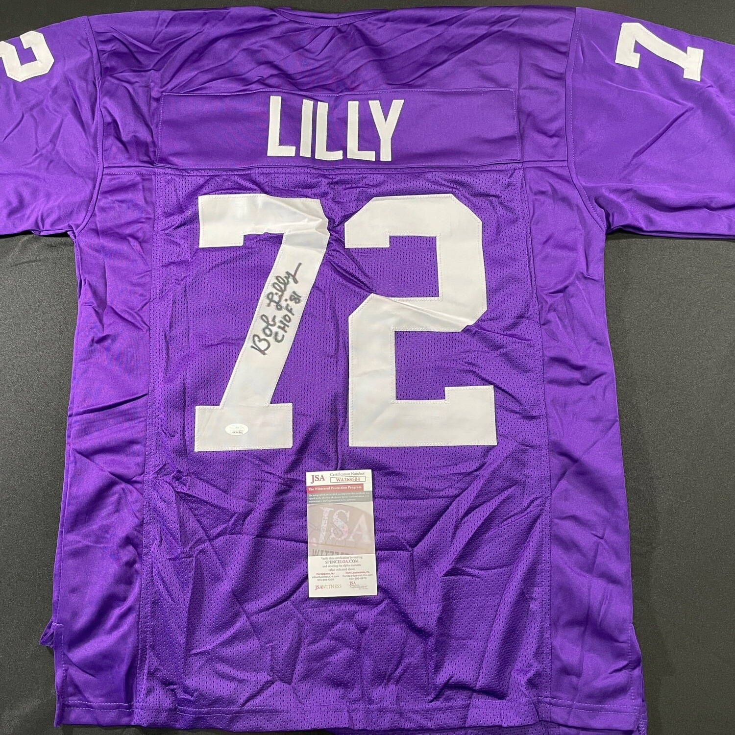 Bob Lilly University of TCU Purple No Stat Autographed Jersey w/CHOF 81 JSA Authenticated