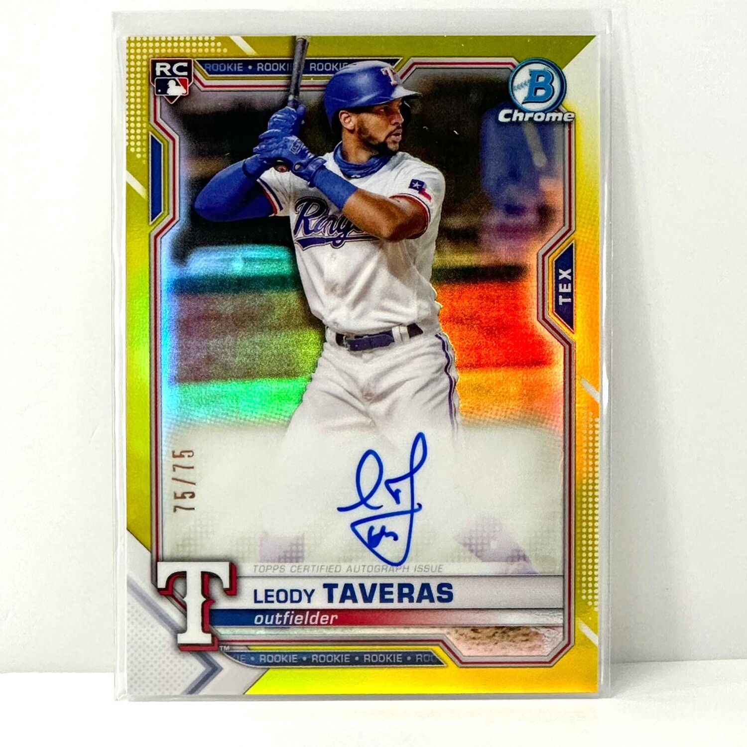 2021 Bowman Chrome Yellow Leody Taveras Rc Auto/75 #CRA-LT