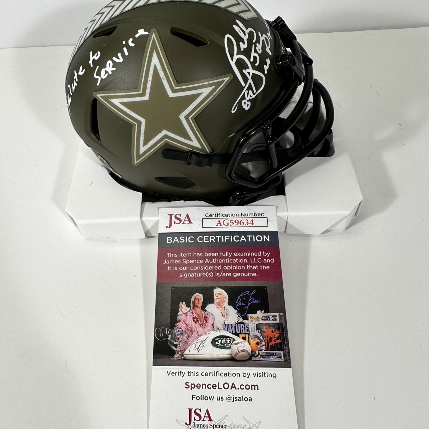 Billy Joe DuPree Salute to Service Autographed Speed Mini Helmet w/2 Inscriptions JSA Authenticated