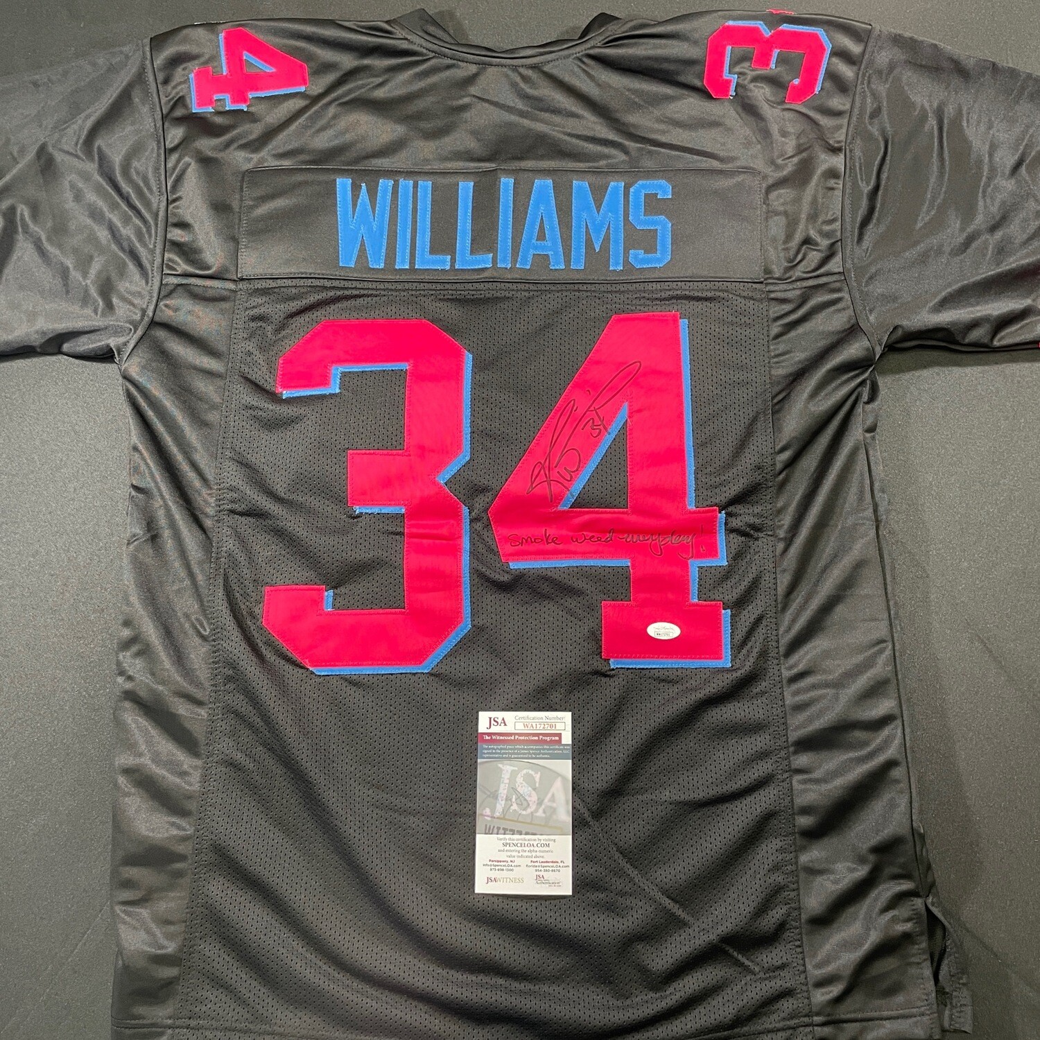 Ricky Williams Miami Vice Black  Autographed & Inscription “ Smoke Weed Everyday! “ Jersey w/ JSA COA