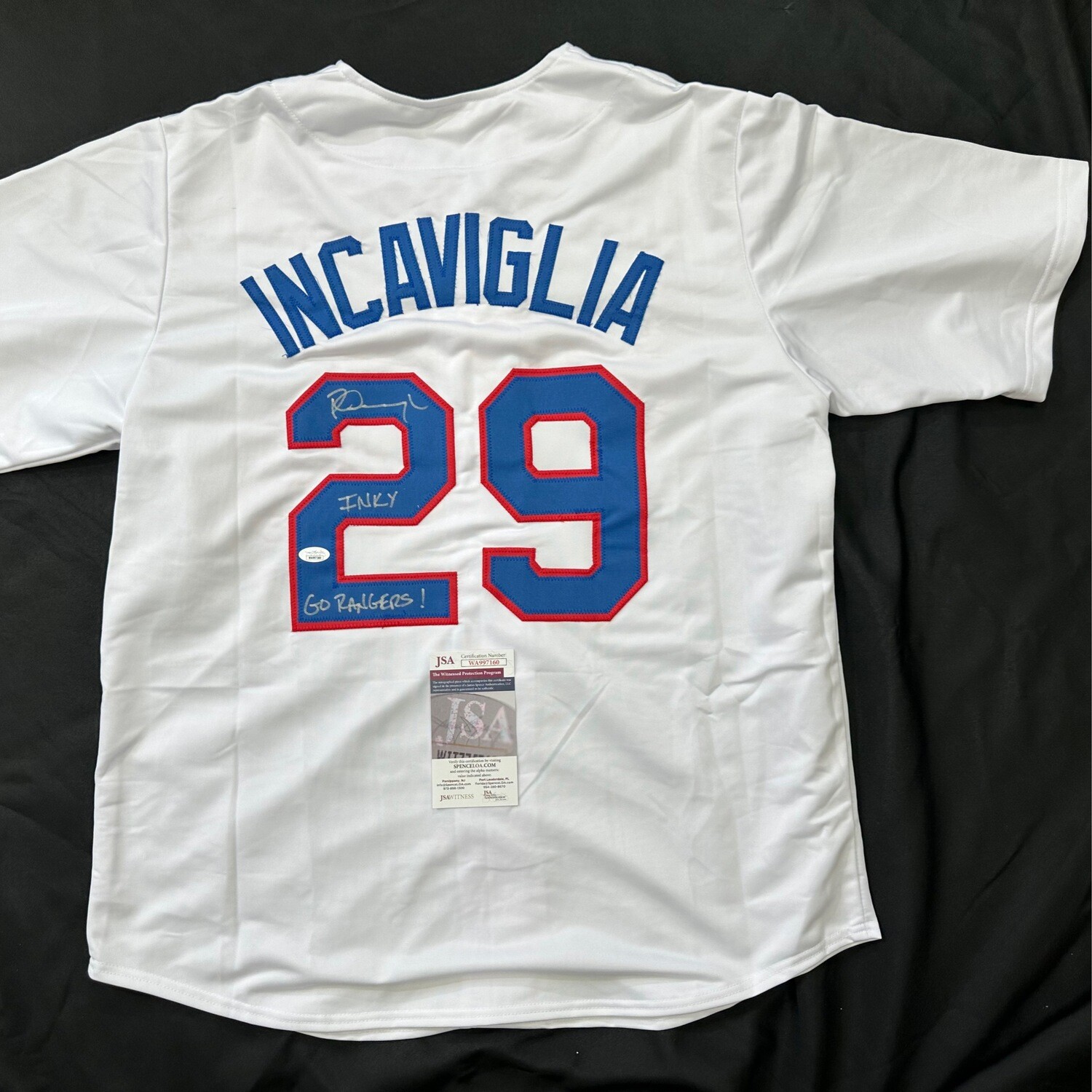 Pete Incaviglia White Texas Rangers Autographed Jersey Inscribed JSA Authenticated