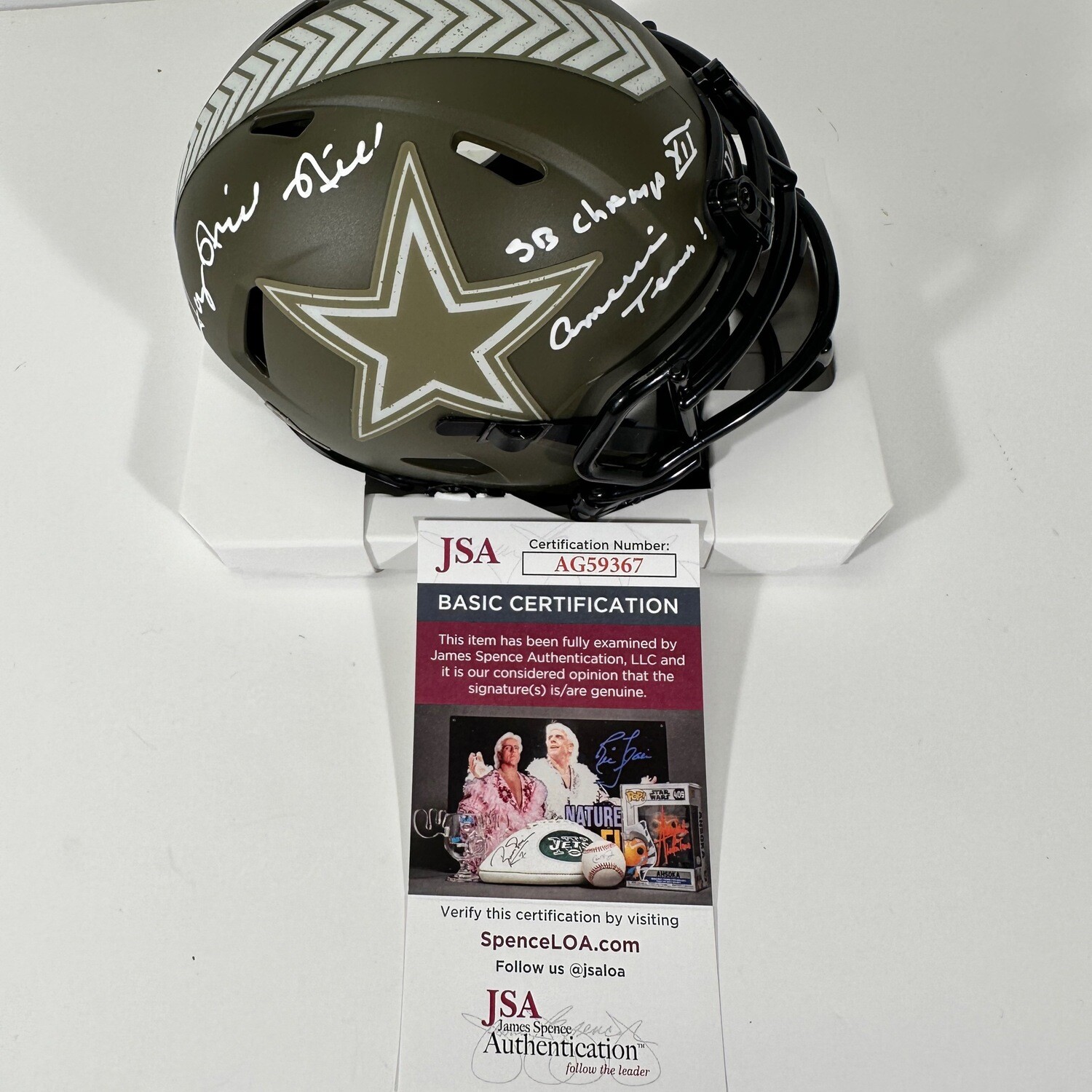 Tony Hill Salute to Service Autographed Speed Mini Helmet w/2 Inscriptions JSA Authenticated