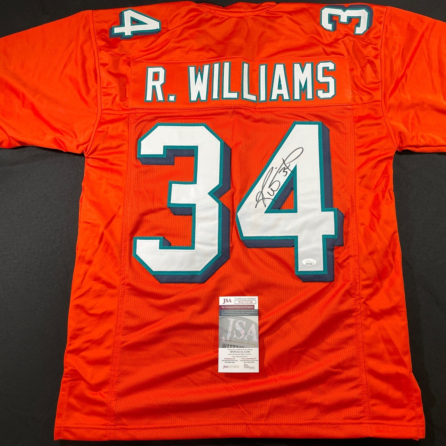 Ricky Williams Miami Dolphin Orange Autographed Jersey w/ JSA COA