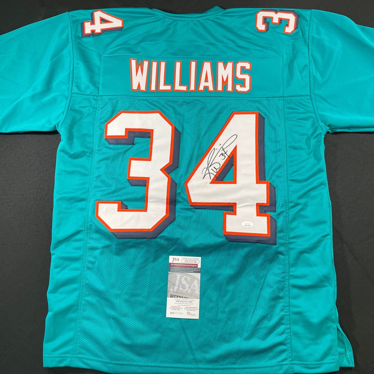 Ricky Williams Miami Dolphin Teal Autographed Jersey w/ JSA COA