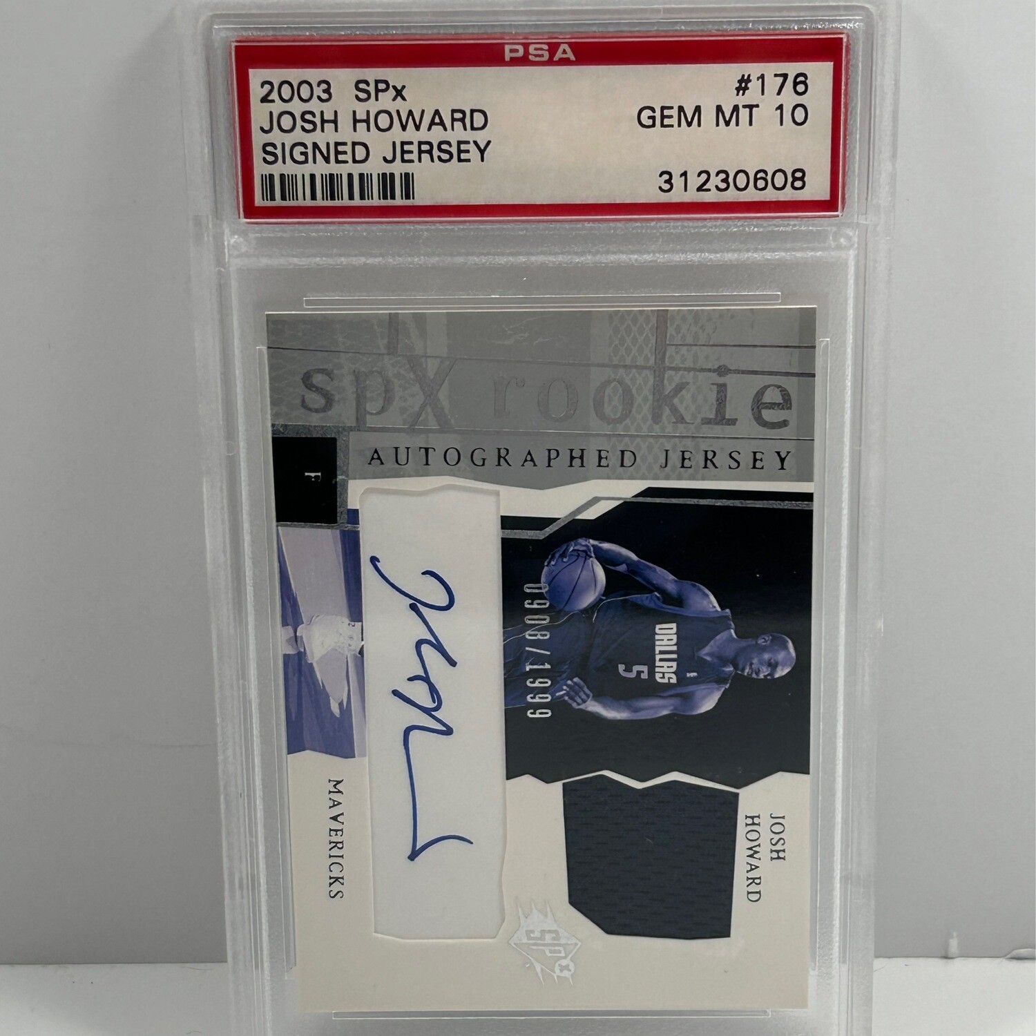2003 SPx  Josh Howard  Signed Jersey PSA 10