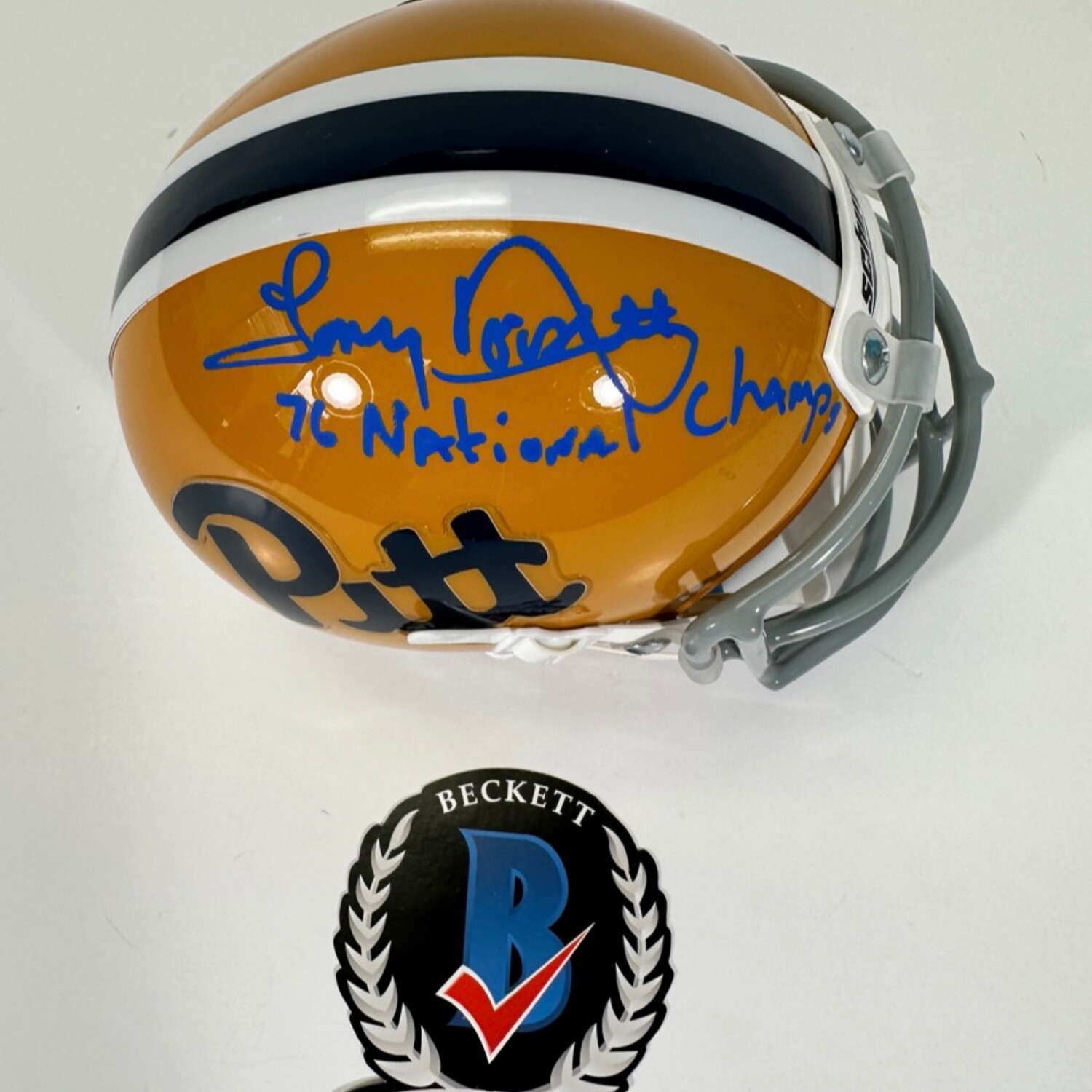 Tony Dorsett Pittsburgh Panthers Throwback Mini Helmet Blue Inscription “ 76 National Champs “ Beckett COA
