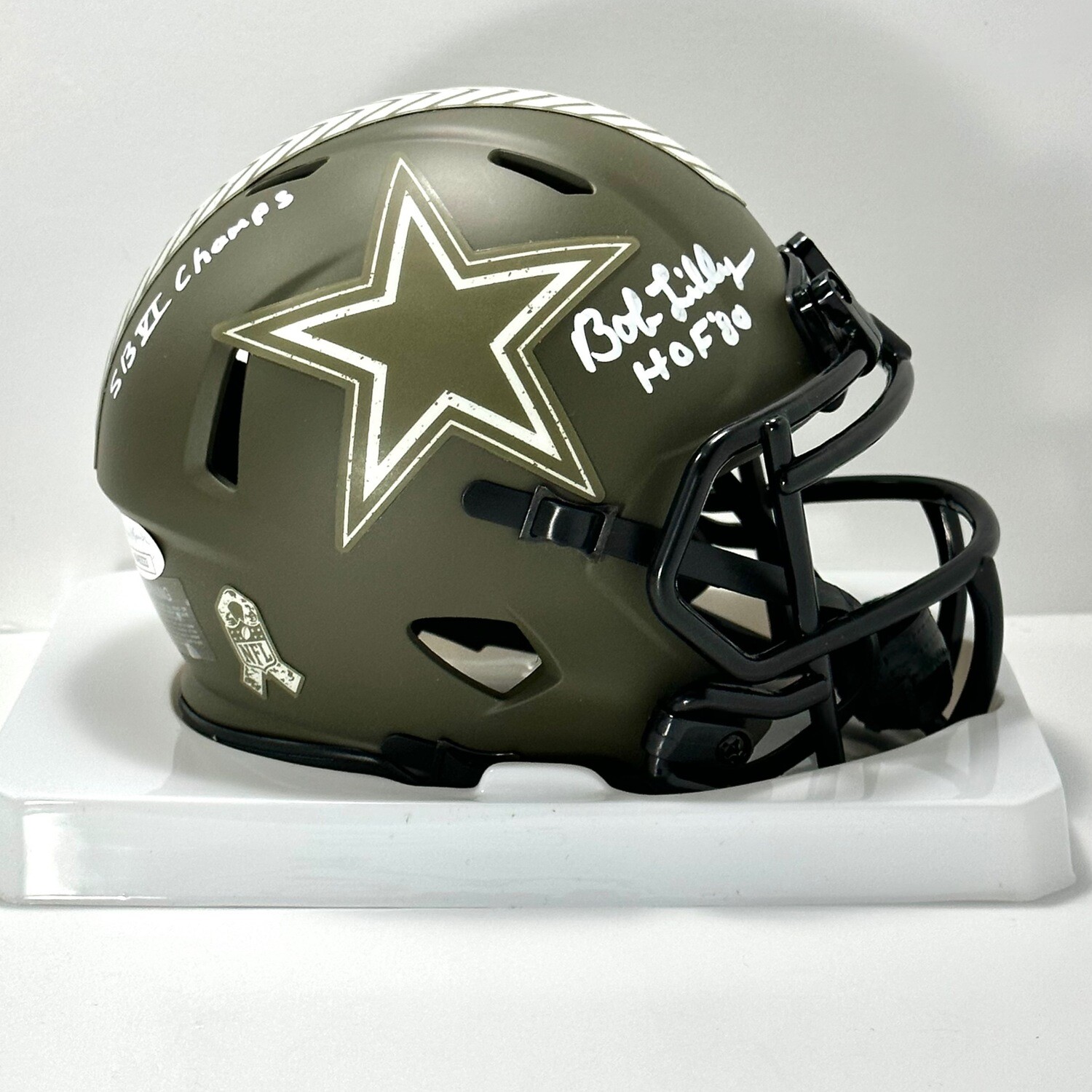 Bob Lilly Salute To Services Autographed Mini Helmet 2 Inscriptions JSA Authenticated