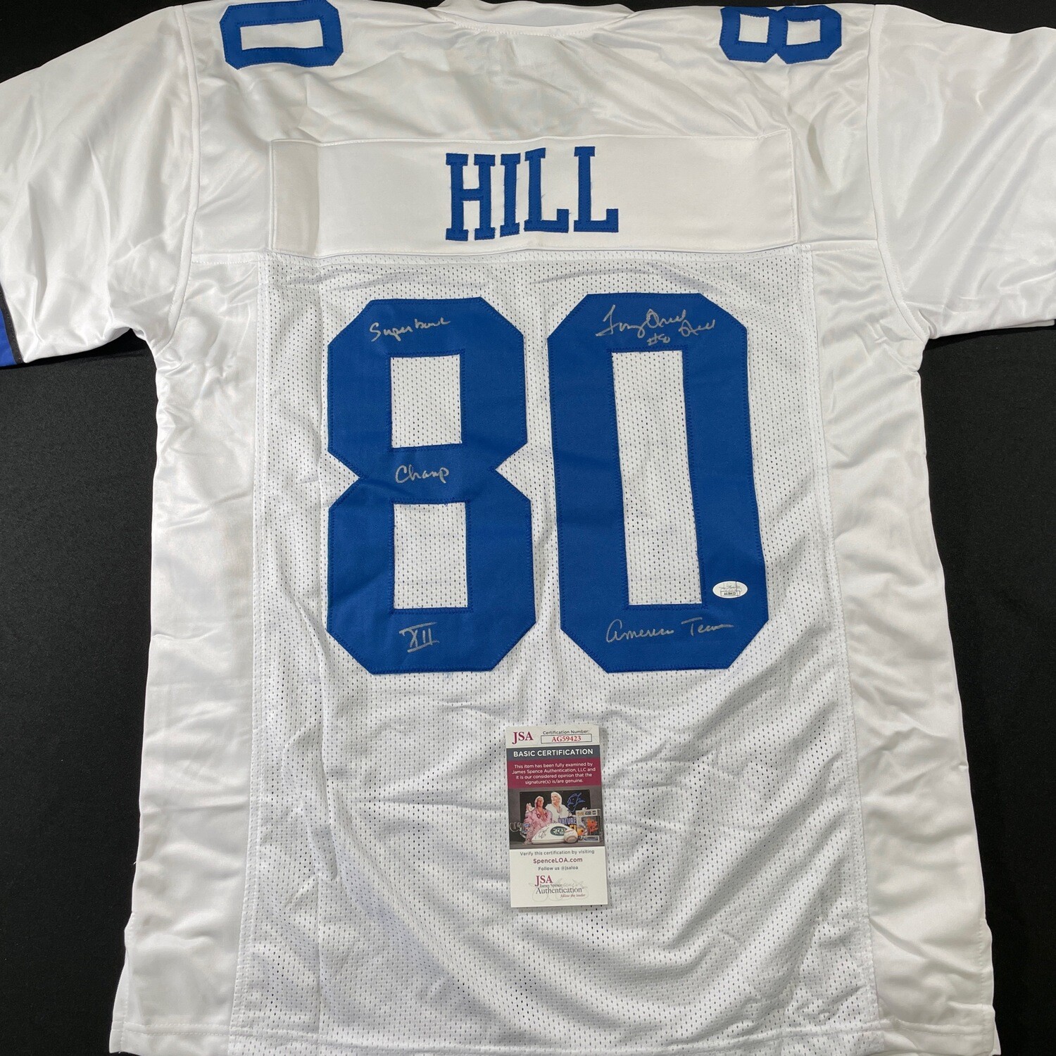 Tony Hill White Dallas Cowboys Autographed Jersey w/Inscriptions JSA Authenticated