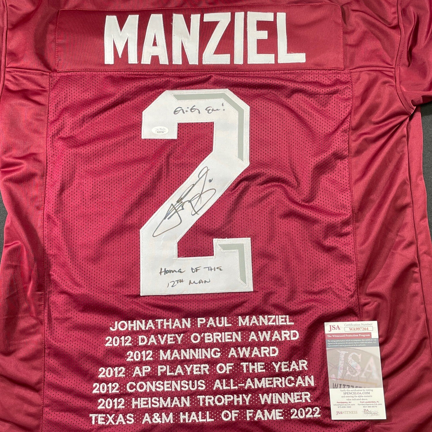 Johnny Manziel Maroon Aggies “Honor of the 12th Man” Signed JSA Certified