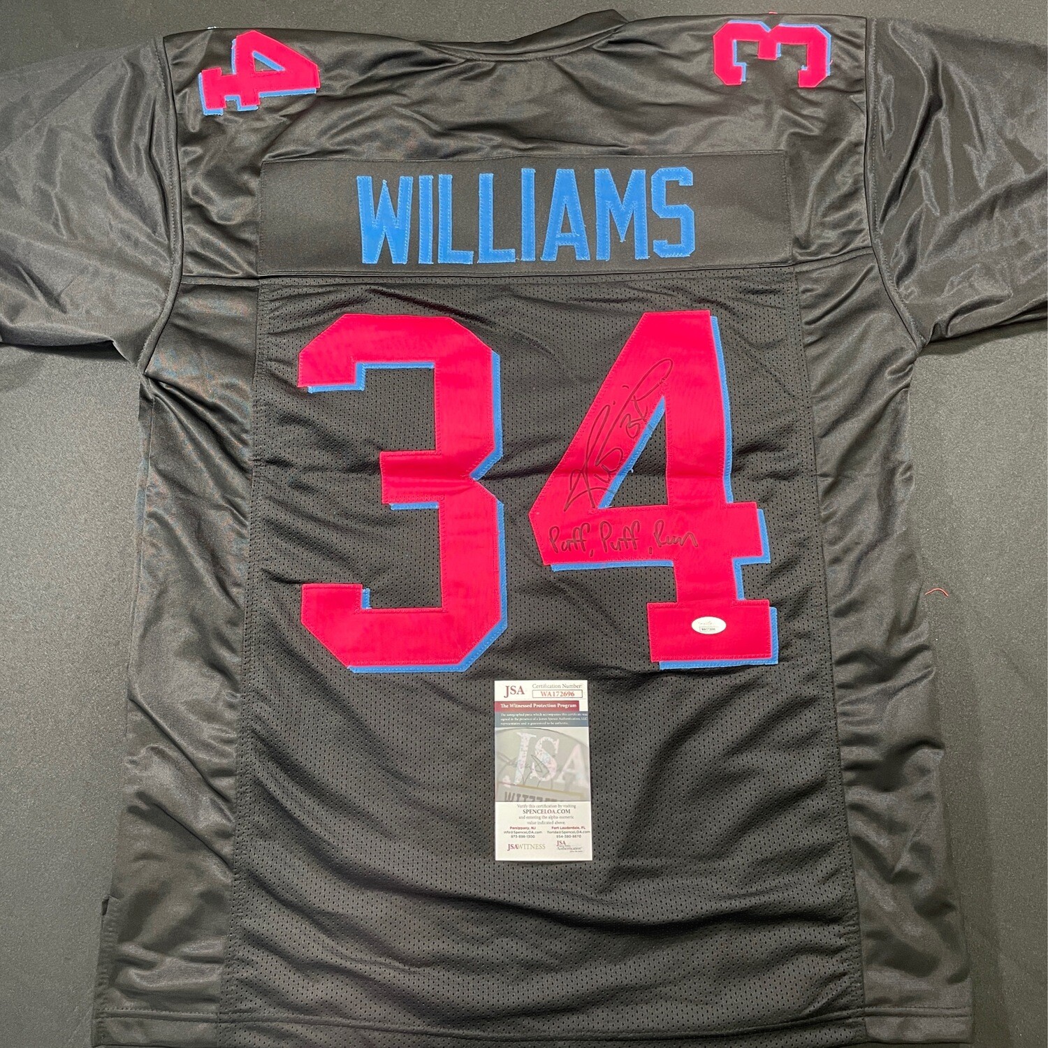 Ricky Williams Miami Vice Black  Autographed & Inscription “ Puff,Puff,Run “ Jersey w/ JSA COA