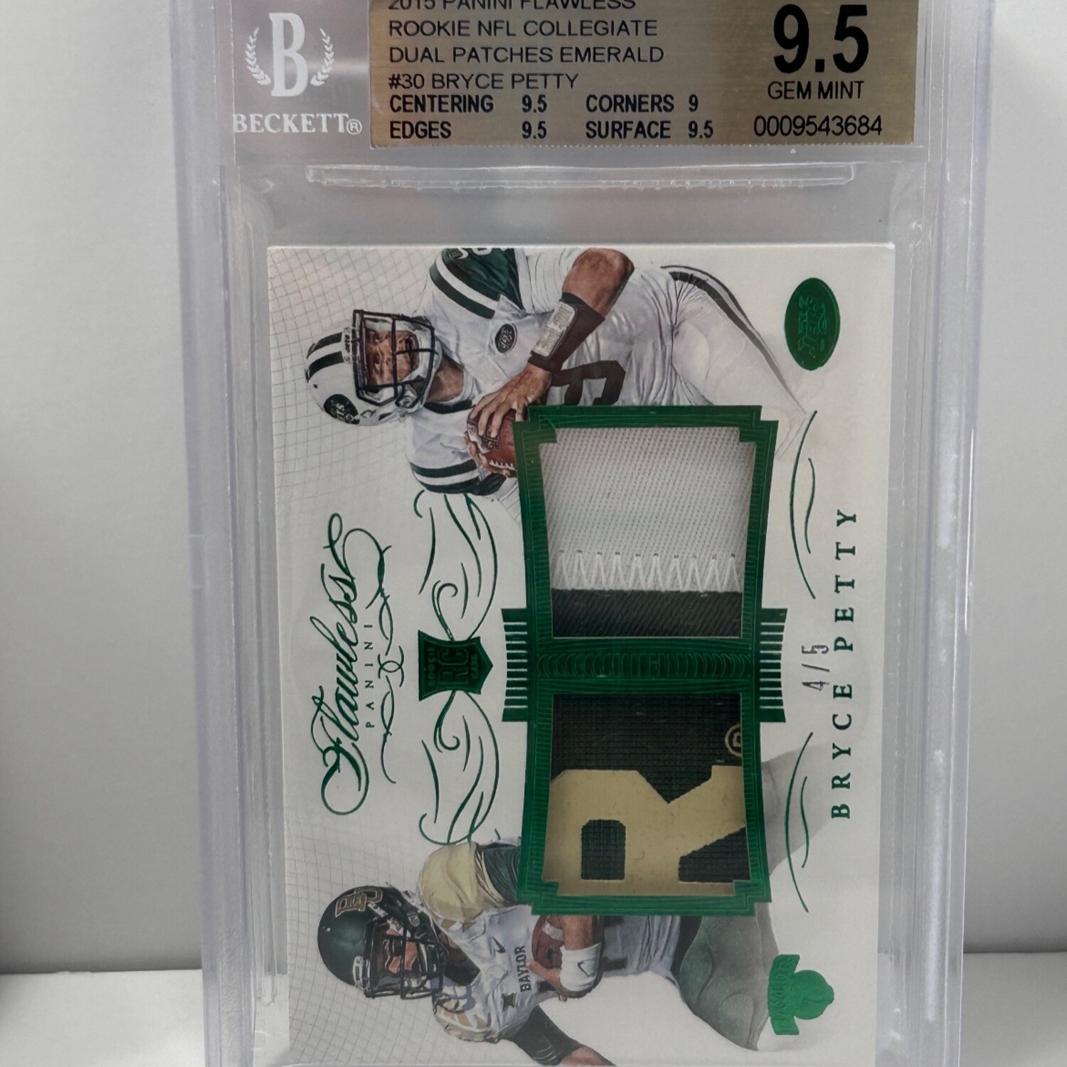 2015 Panini Flawless Collegiate Rookie Patches Emerald #RPBP Bryce Petty #/5 BGS 9.5