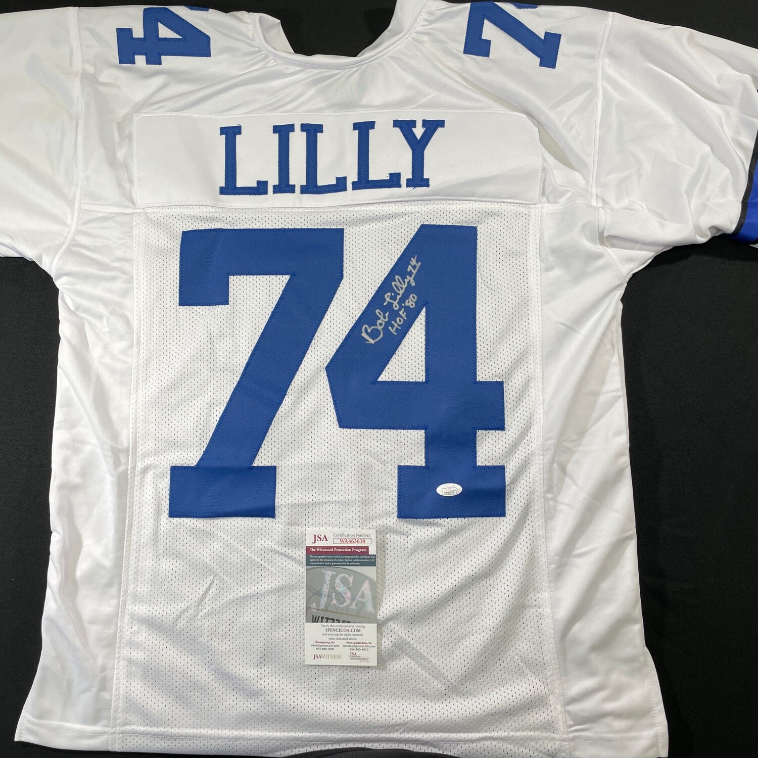 Bob Lilly White Dallas Cowboys Wearable Autographed Jersey Size Large w/HOF 80 JSA Authenticated