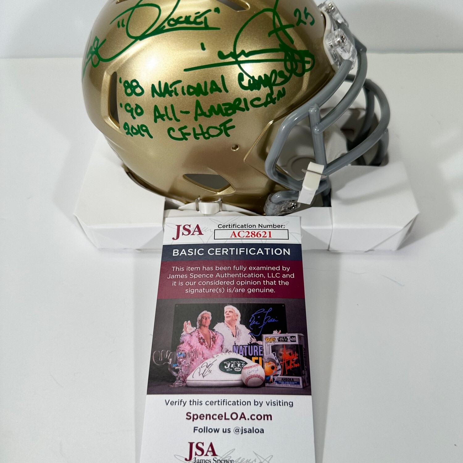 Rocket Ismail Riddell Notre Dame Fighting Irish Mini Speed Helmet Autographed & 3 Inscription JSA COA