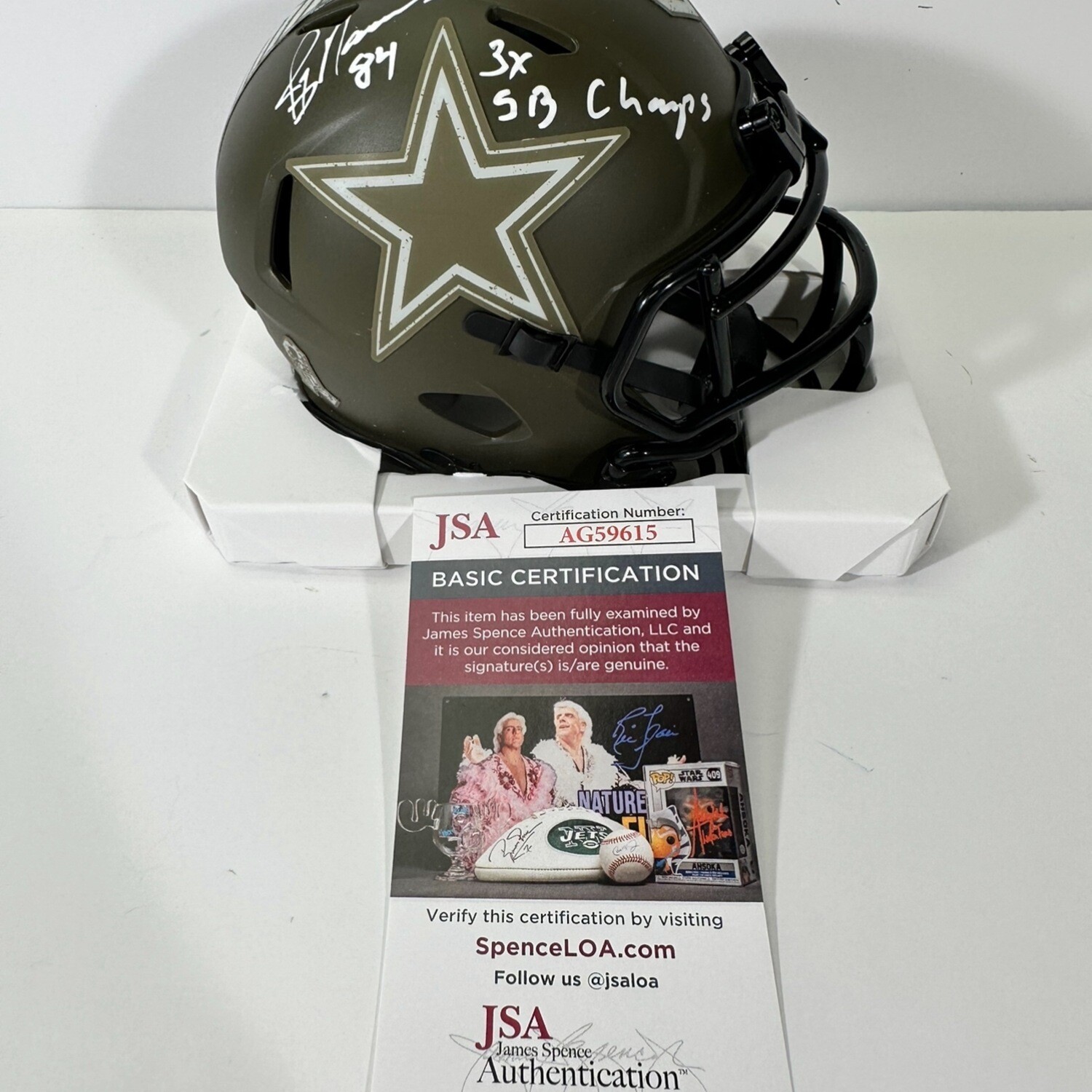 Jay Novacek Army Dallas Cowboys Autograph & Inscription “3 x SB Champs ” Speed Mini Helmet JSA COA