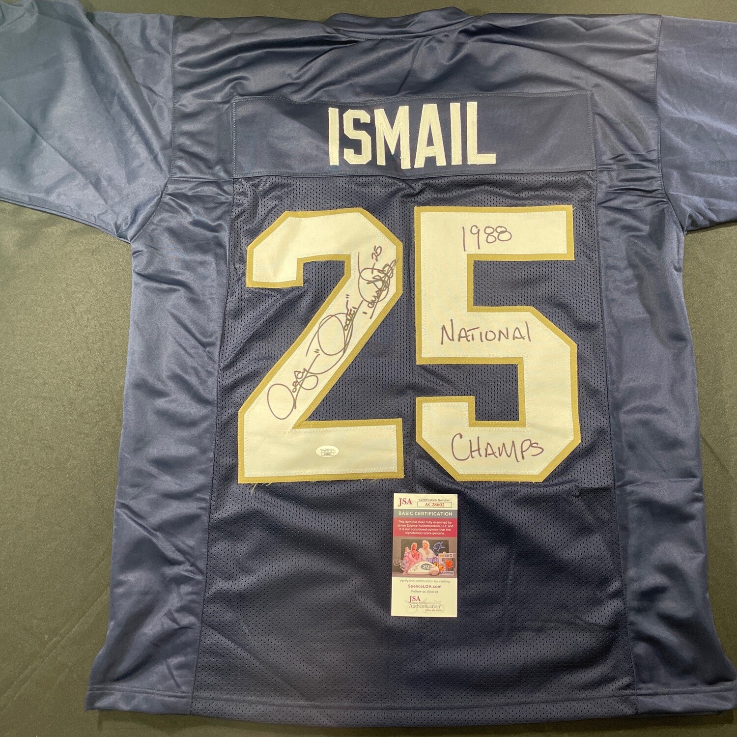 Rocket Ismail Notre Dame Autographed Jersey(Full Sig) w/1988 National Champs” JSA Authenticated